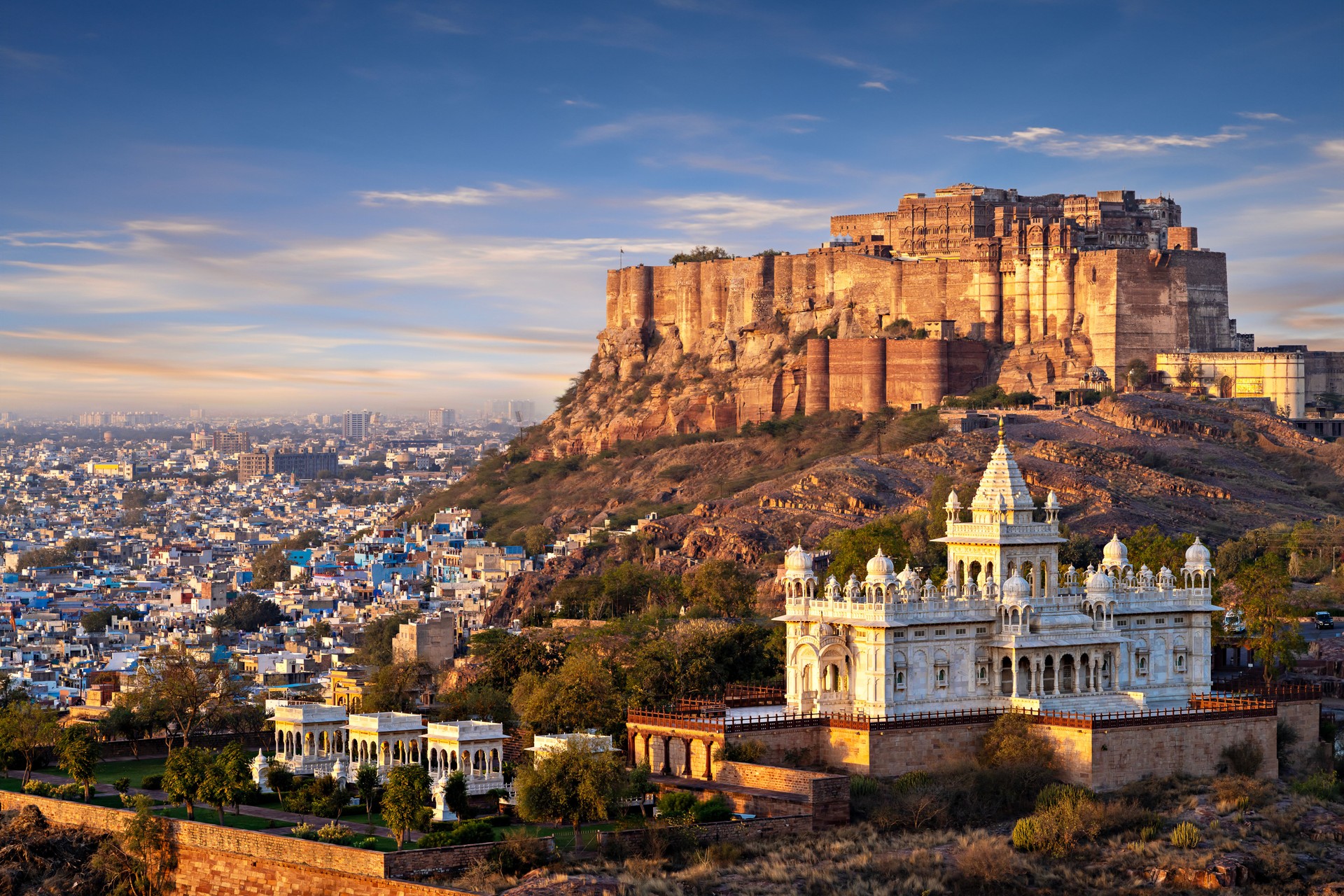 Jaswant Thada mausoleum and Mehrangarh fort  in Jodhpur, Rajasthan, India